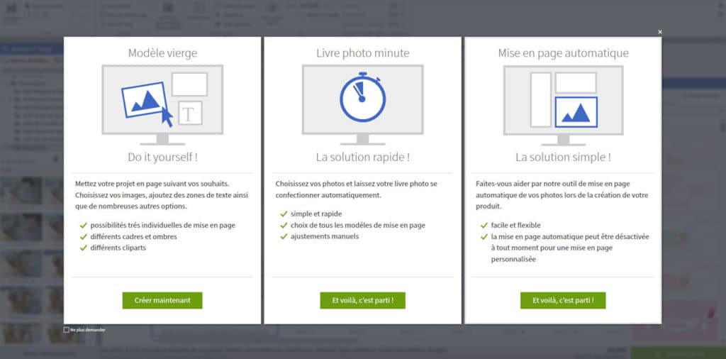 Choix des options logiciel création livre photos